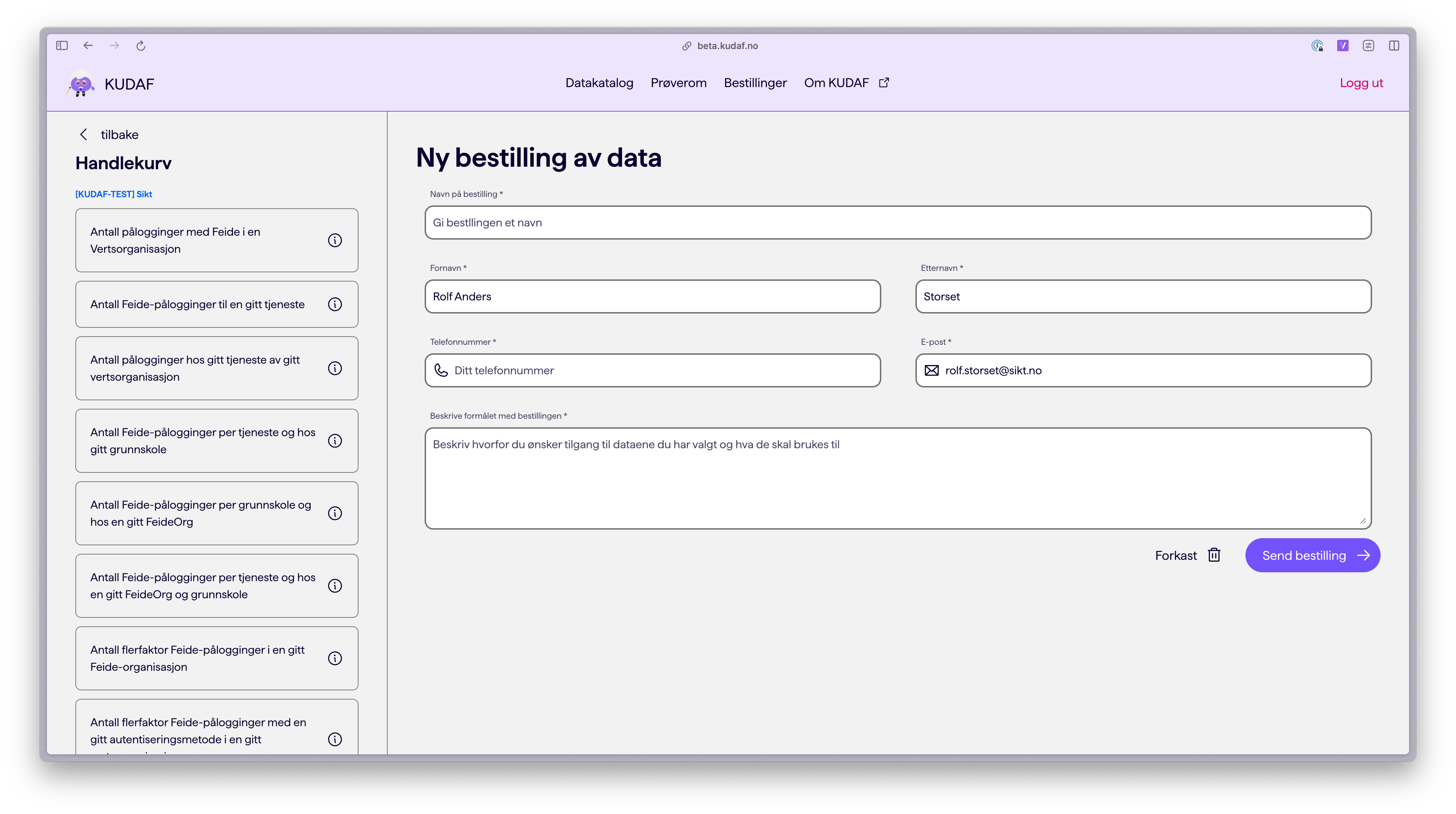 Digital bestilling av data